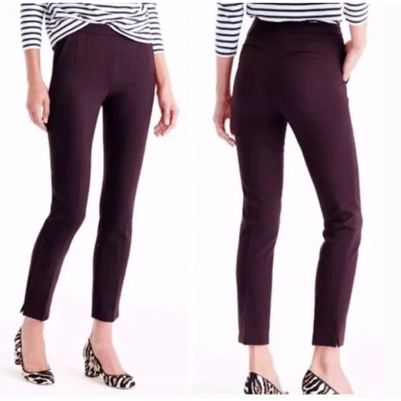 J.Crew Pants Womens 2 Purple Red Martie Bi Stretch High Waist Crop Ankle cotton‎ - Picture 1 of 9